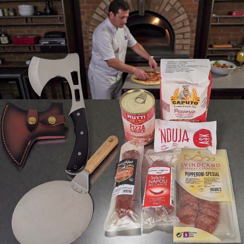 Eksklusivt Pizzasett og Gavesett – Med Pizzaøks, Pizzaspade og Italienske Råvarer