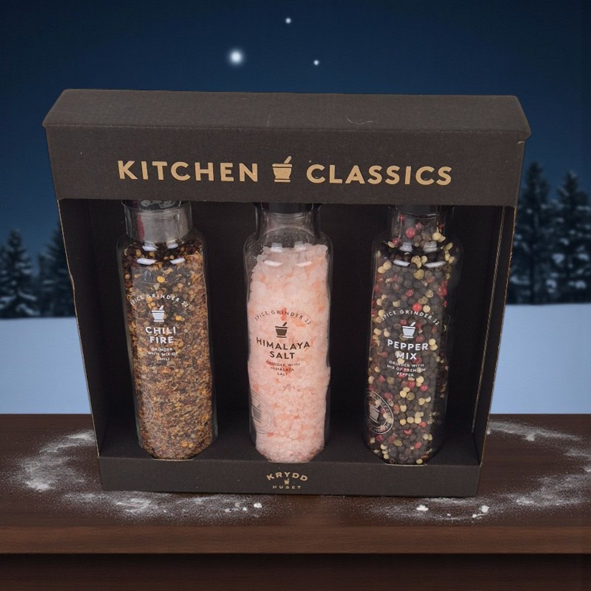 Kjøkkenklassikere Chili fire, Himalayasalt og Peppermiks