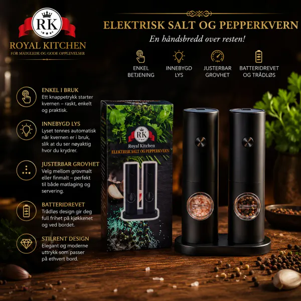 Hovedbilde Royal Kitchen elektrisk salt- og pepperkvern