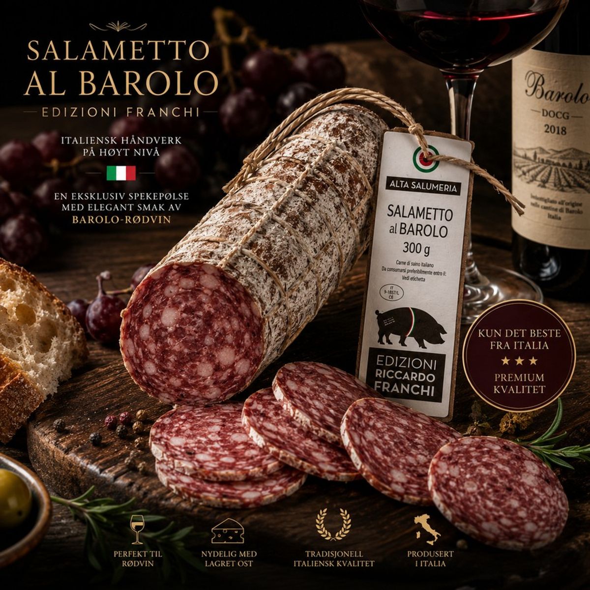 Salametto al Barolo (rødvin) ca 300g - Franchi